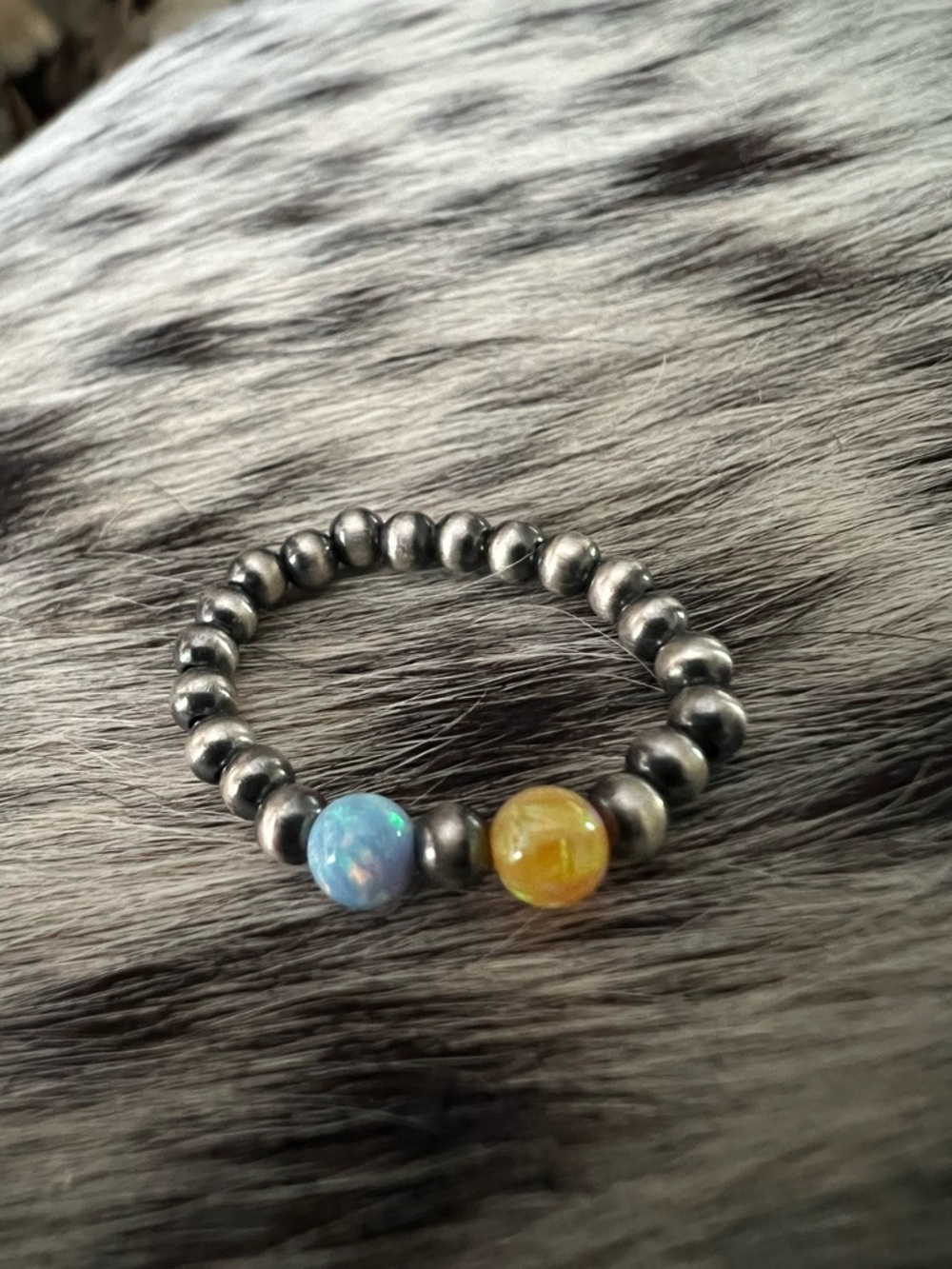 Sterling Bead Stretch Ring with balloon opal